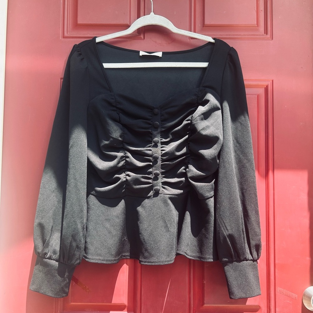 Belle Poque Black Ruched Women's Blouse size large